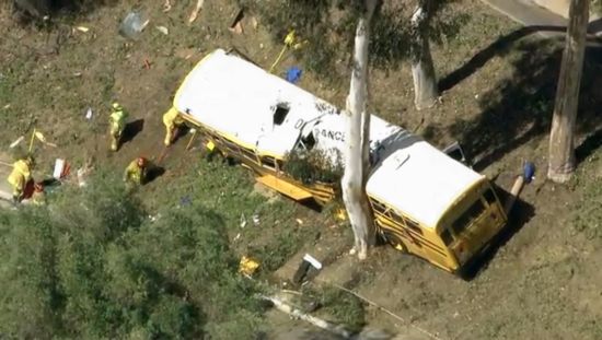 美南加州校車發(fā)生車禍 撞斷大樹13人傷